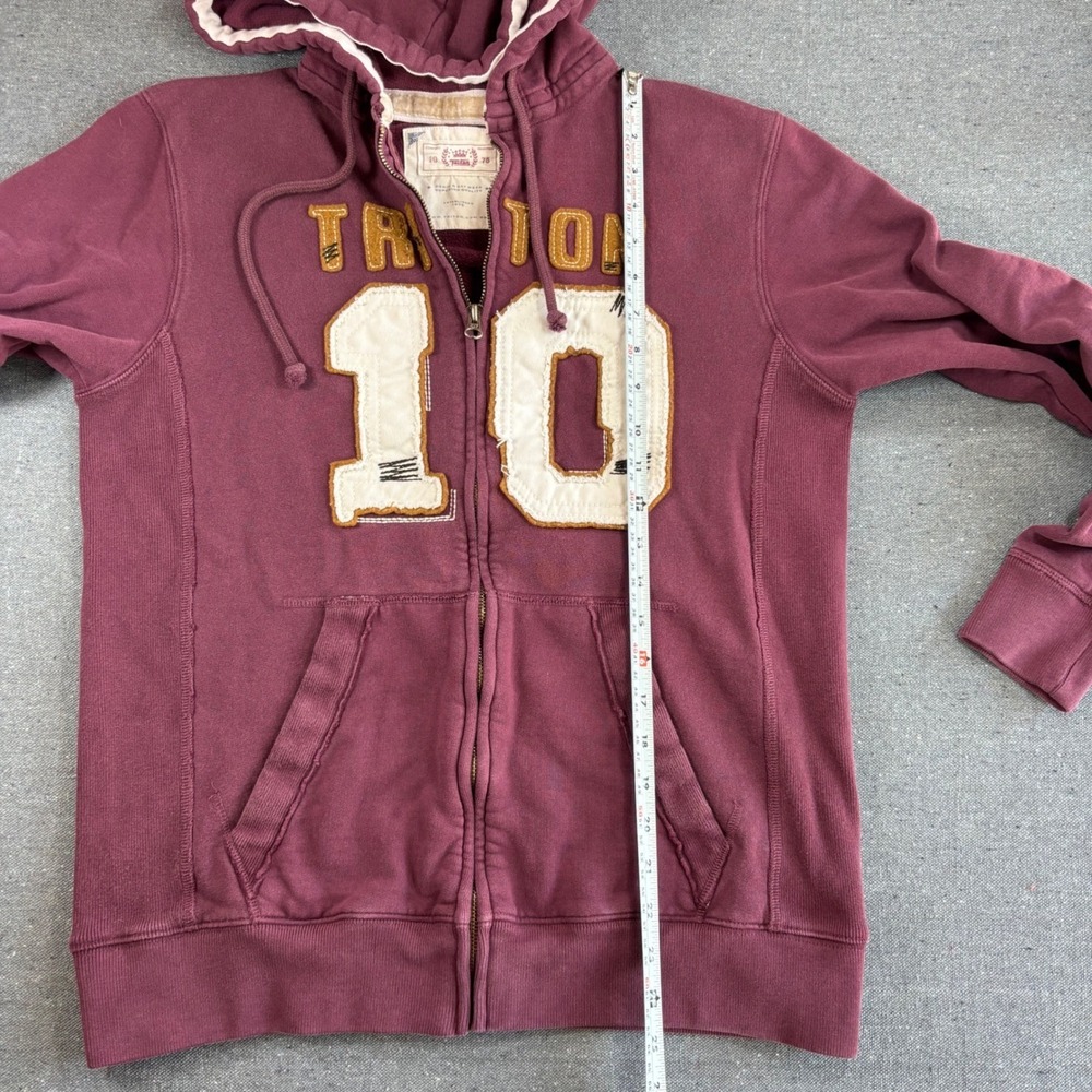 Triton Full Zip Hoodie Mens Adult Medium Burgundy Good Varsity Patch 10 Fleece - Picture 5 of 9